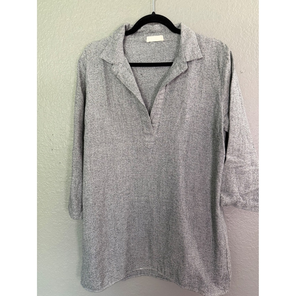 CP Shades Grey Cotton Notched V-Neck Tunic SM Top 3/4 Sleeve Basic Plain